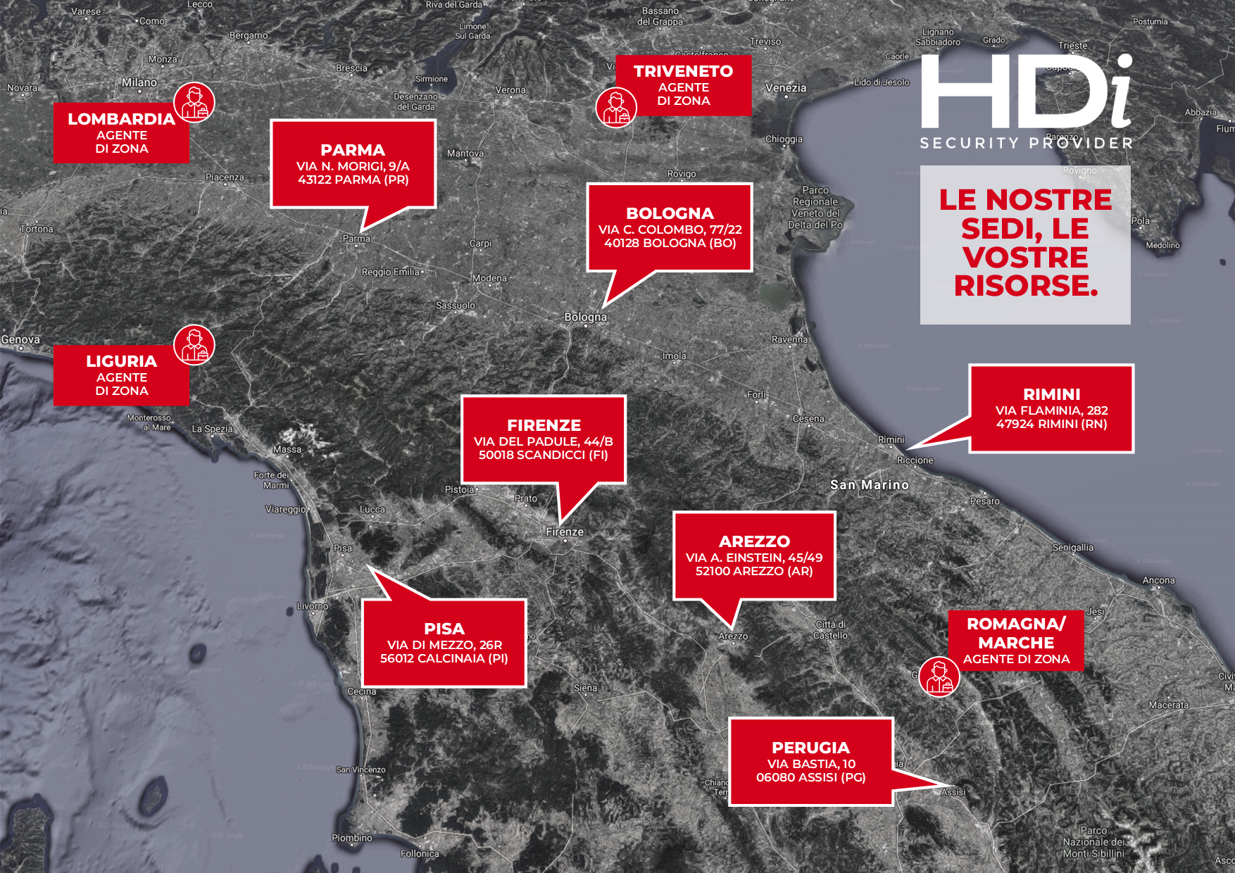 HDi - mappa sedi-filiali_mag 2025 Mappa delle sedi delle filiali HDi in Italia.